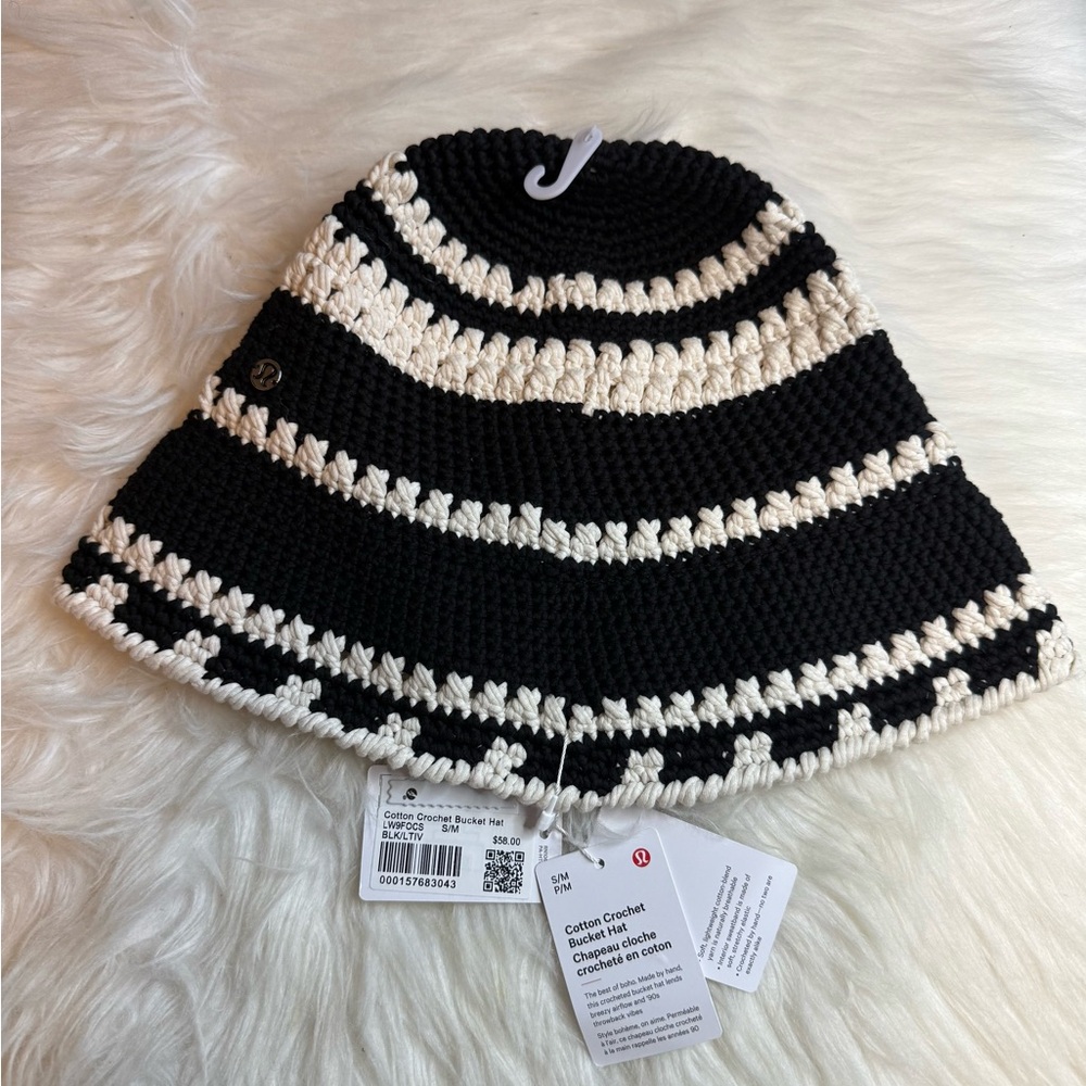 Lululemon Cotton Crochet Bucket Hat BLK LTIV Size S/M New